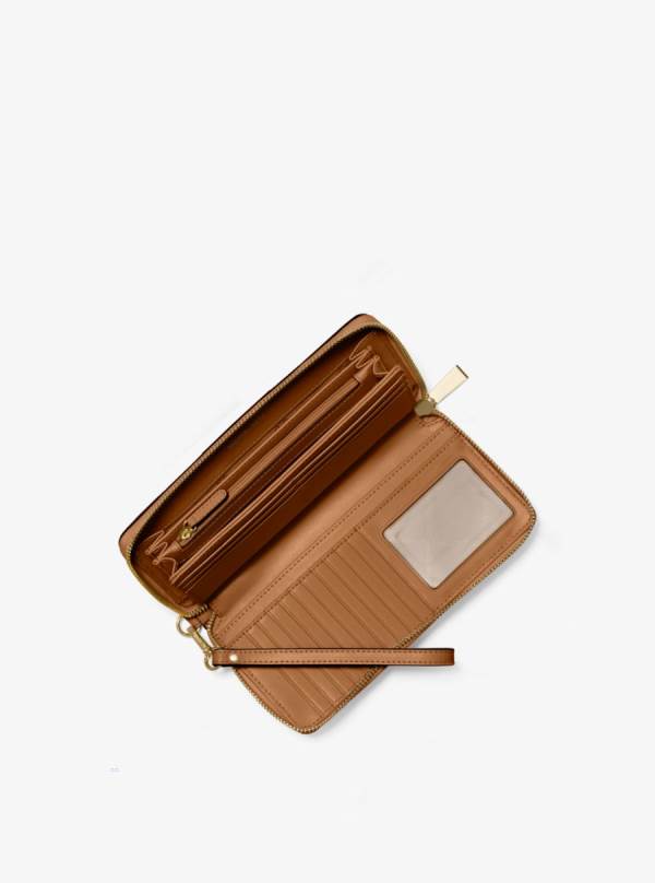 Damske Penazenky Michael Kors Logo Stripe Continental Wristlet Hnedožltý Hnede - Doplnky Michael Kors Outlet | NTXOM-8240